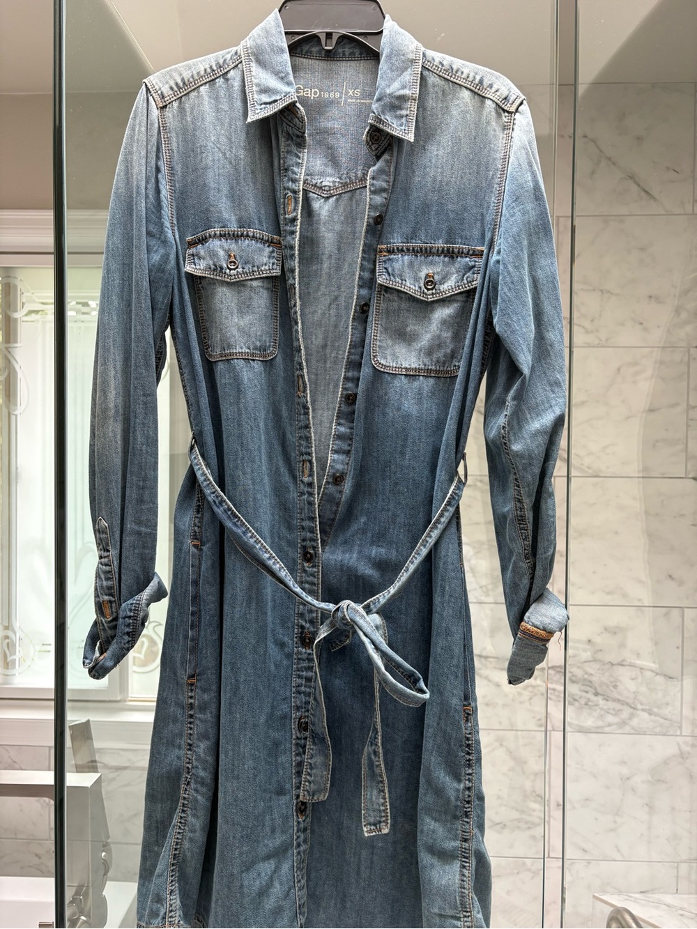 Denim Shirt Dress with Waist Tie - Picture 2 of 2